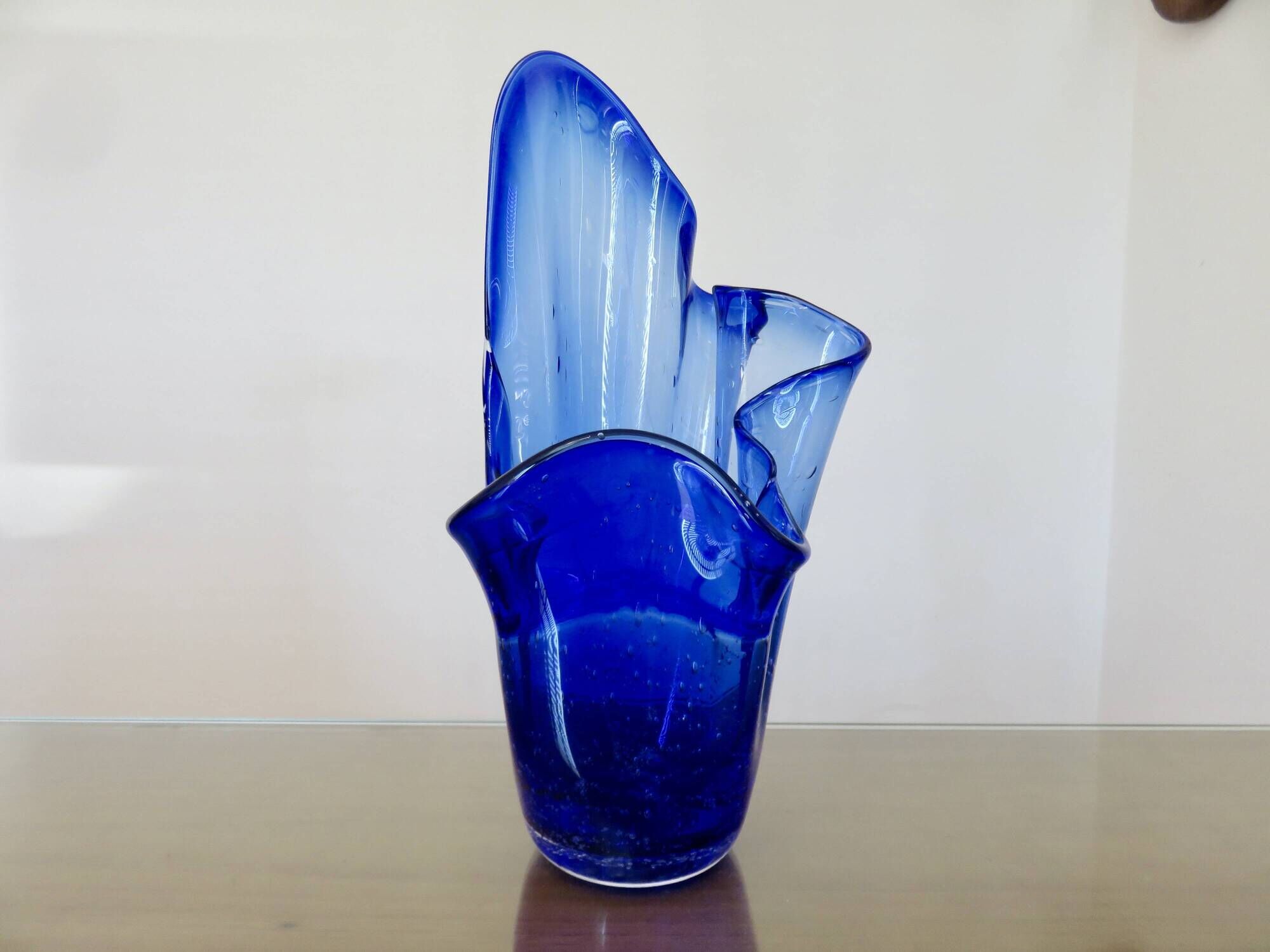 Large "handkerchief" vase in blown cobalt blue glass, 1960s.