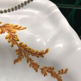VINTAGE SHELL WASHBASIN SET PORCELAIN OF PARIS SHELVES BASIN AND TOWEL RACK