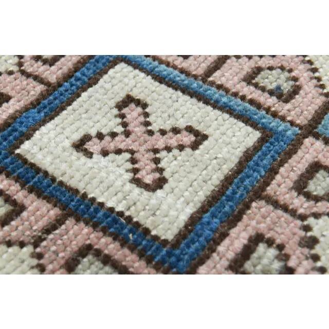 1970s Turkish Oushak Handmade Wool Cotton Pink Blue Area Rug 196x286