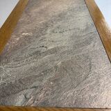 Old coffee table in wood and granite stone, vintage design from the 70s