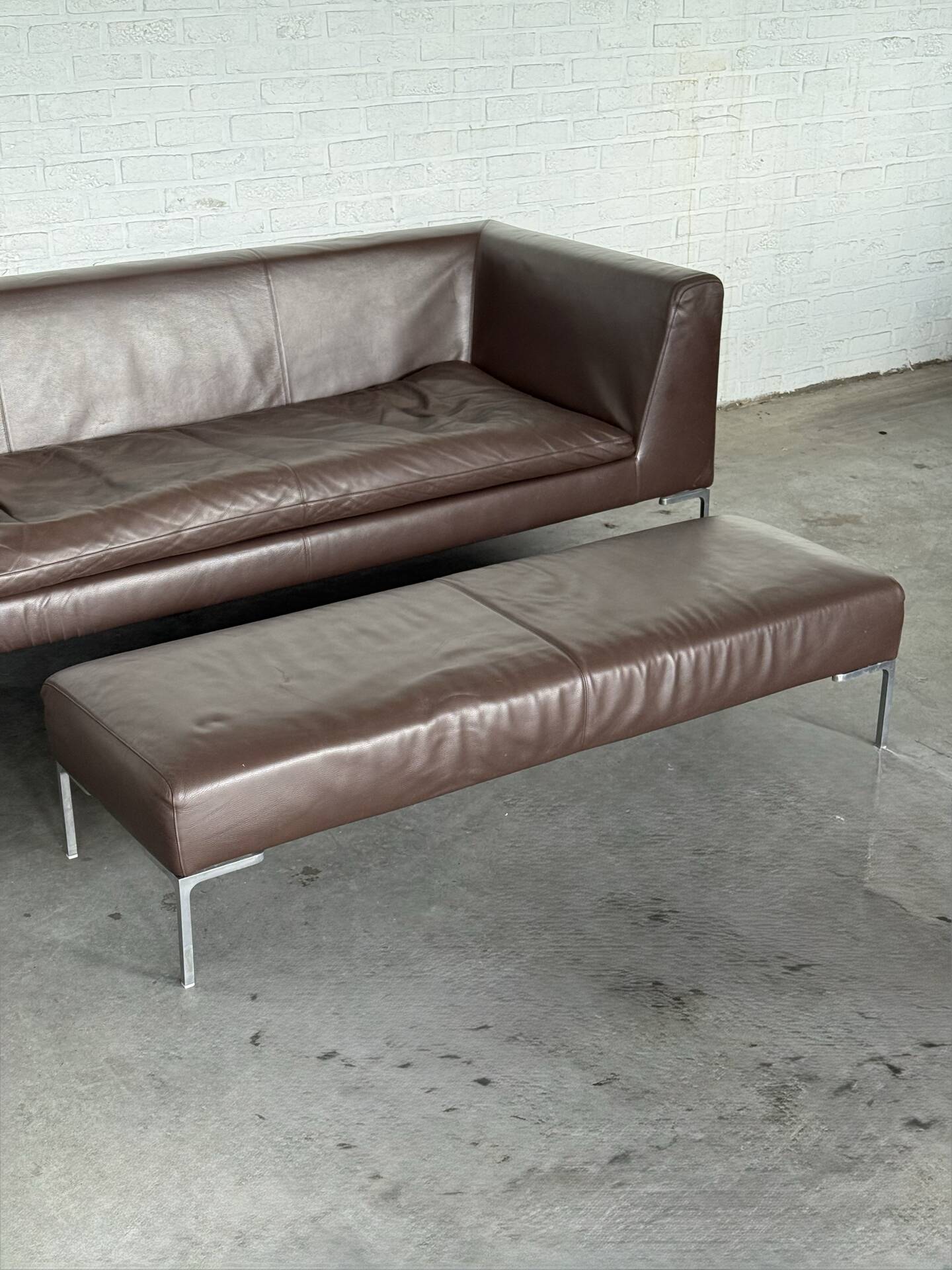 B&B Italia sofa “Charles” Leather Sofa with Matching Ottoma