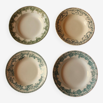 Set of 4 mismatched soup plates Terre de fer