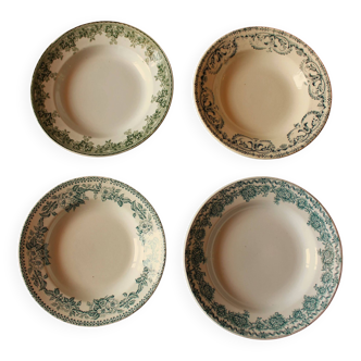 Set of 4 mismatched soup plates Terre de fer