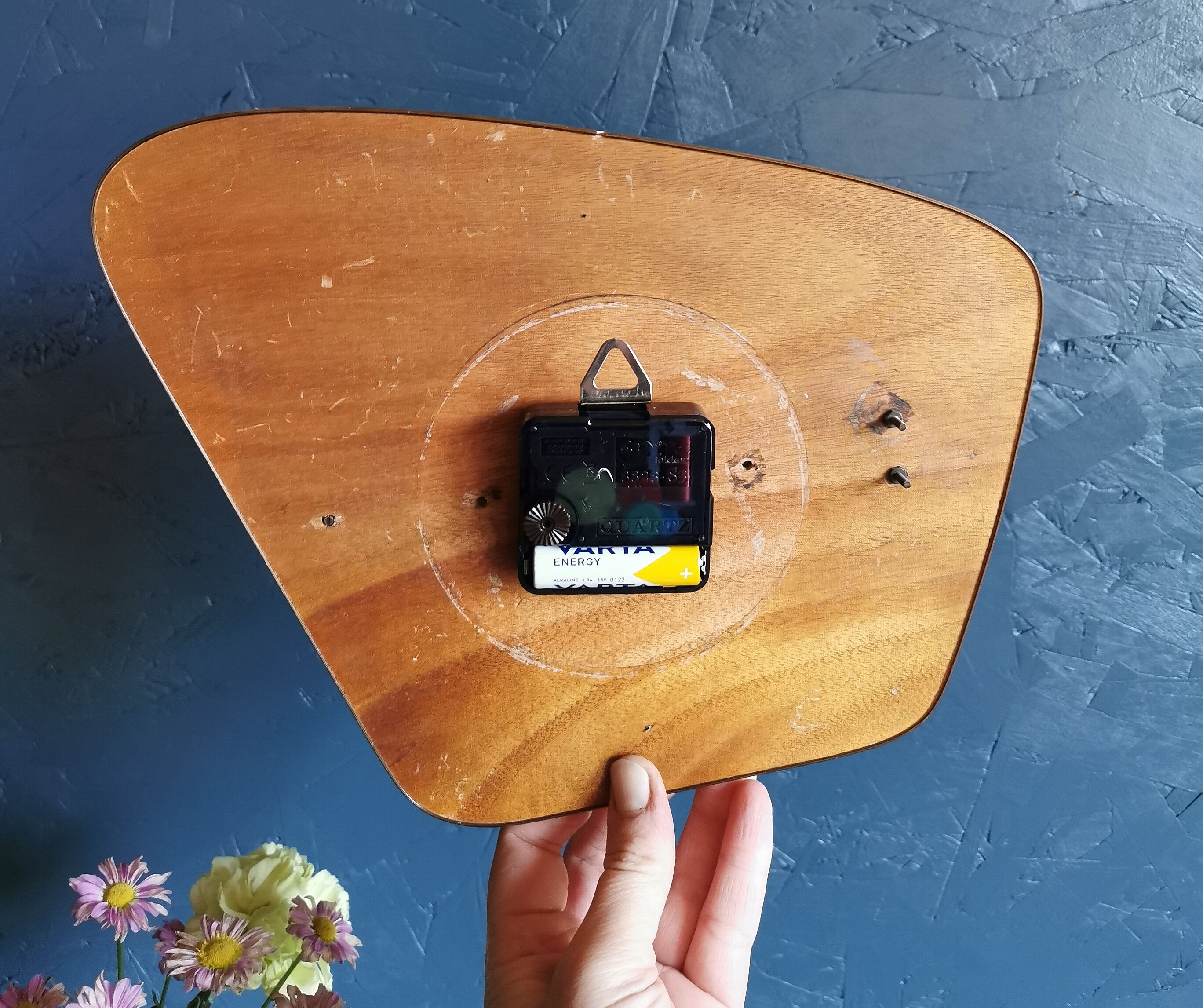 Vintage clock asymmetrical silent wall clock "pink copper"