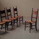 Set of 6 Arts & Crafts chairs, solid wood and straw, circa 1900.