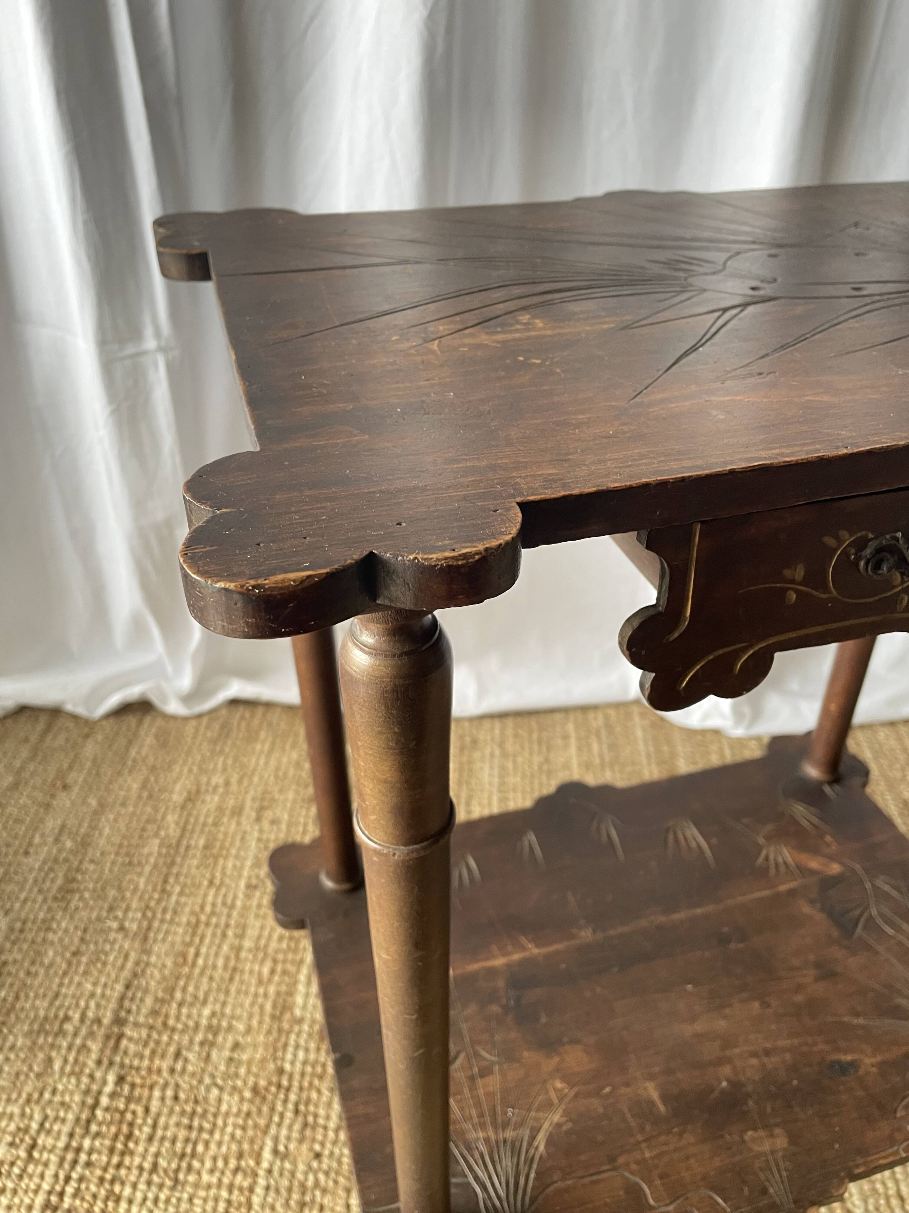 Elegant Art Nouveau side table in walnut, France early 20th century.