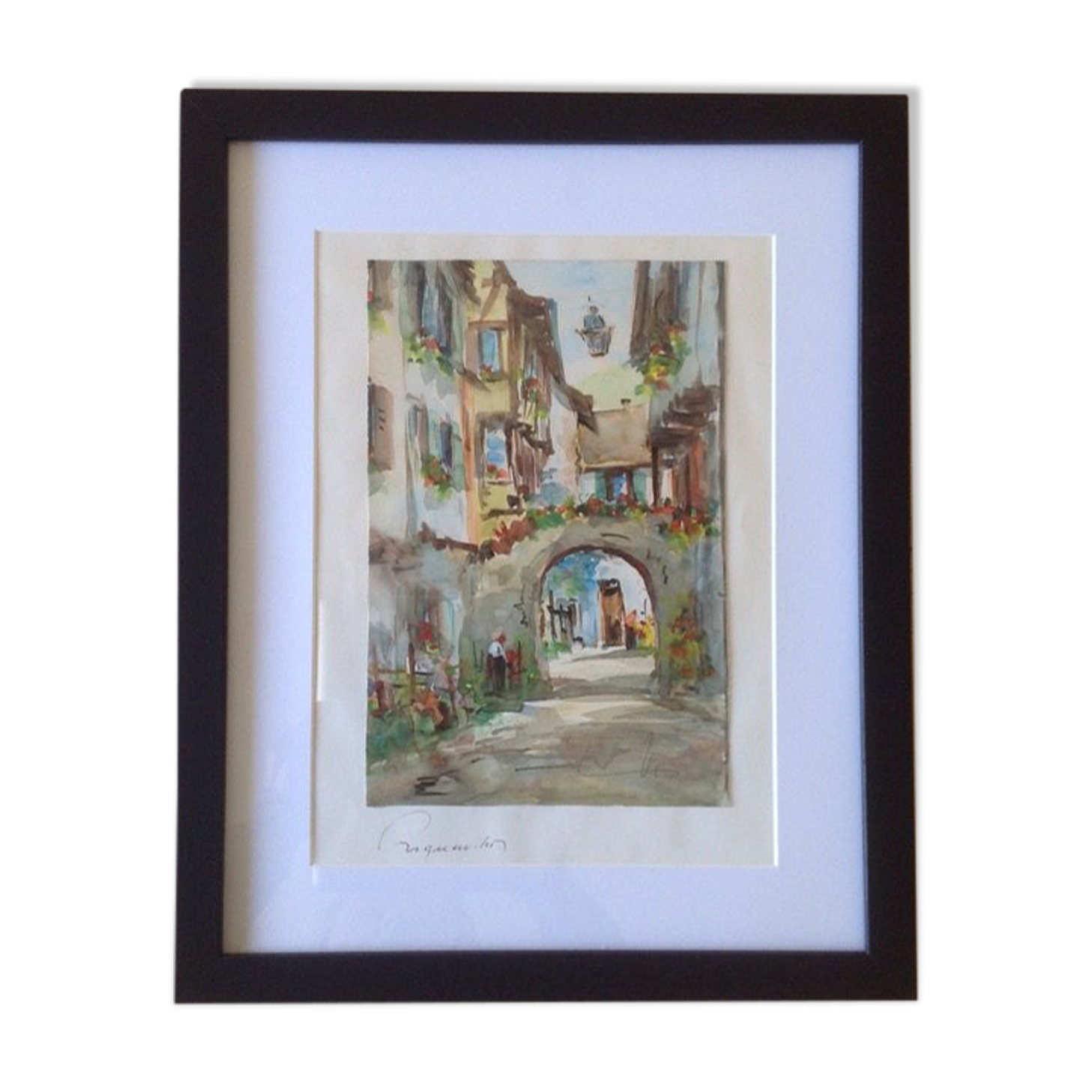 Watercolor by Alfred Doll representing "Riquewihr, rue Juifs" 30X37cm