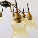 Atomic Age Design Brass and Glass Chandelier, 1950s