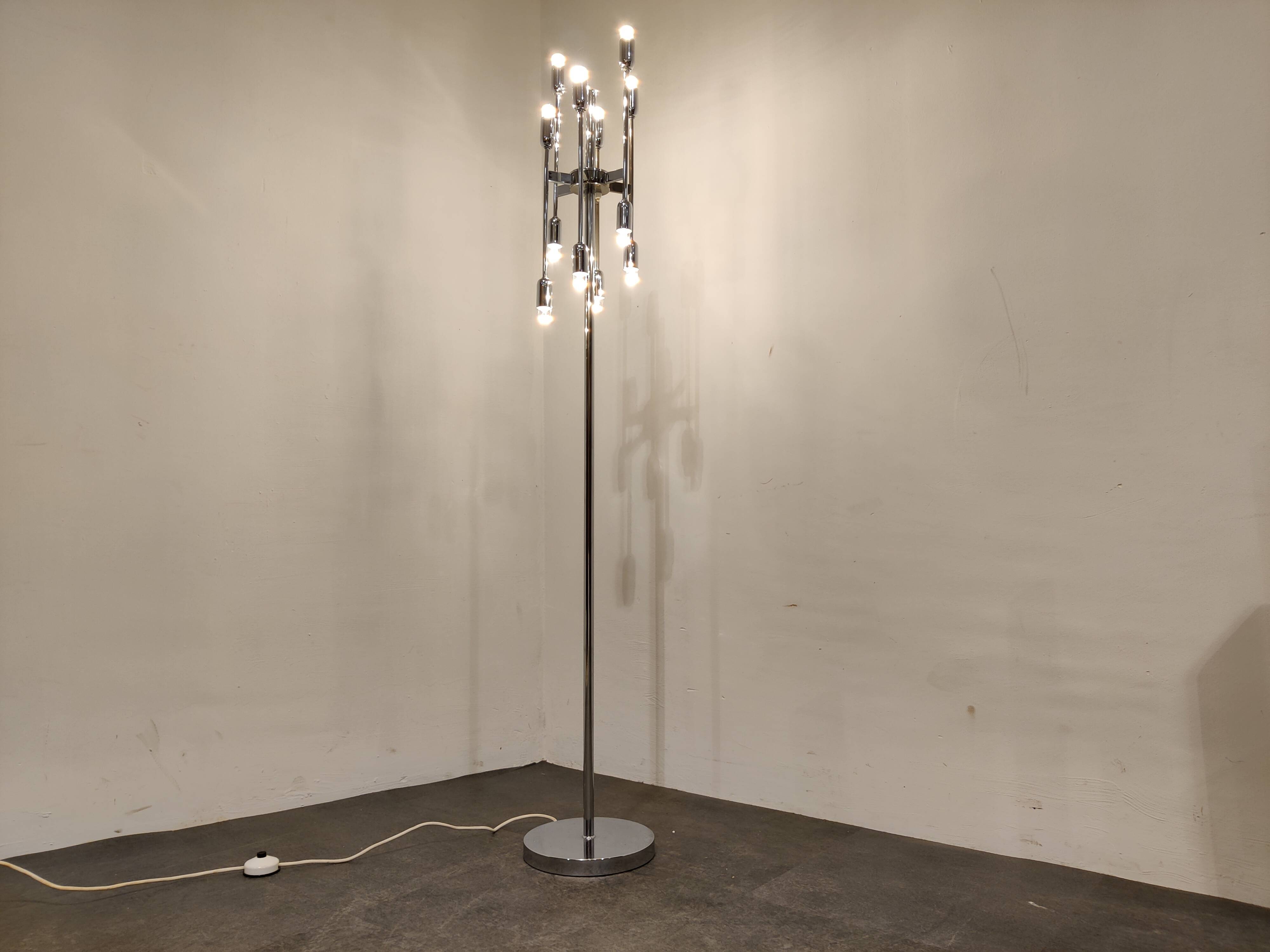 Vintage chrome 12 light floor lamp, 1970s