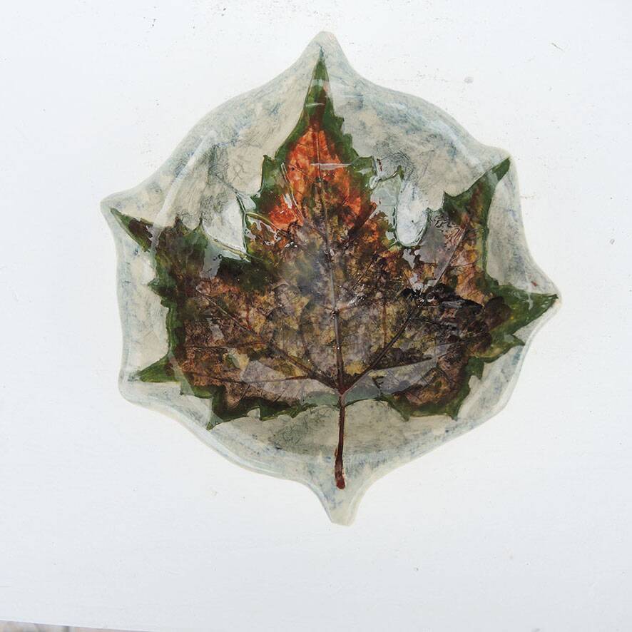 Antique ceramic bowl signed – maple leaf decoration