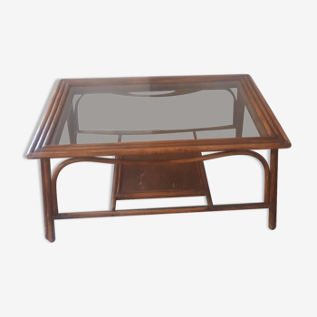 Rattan and glass top coffee table