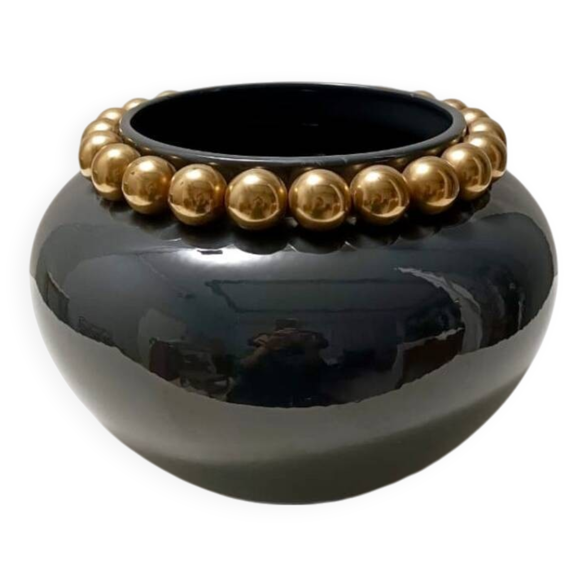 Dark Grey / Green Lacquered Ceramic Vase attr. to Domenico Rambelli, Italy