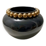 Dark Grey / Green Lacquered Ceramic Vase attr. to Domenico Rambelli, Italy