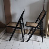 Pair of folding chairs wood and cannage