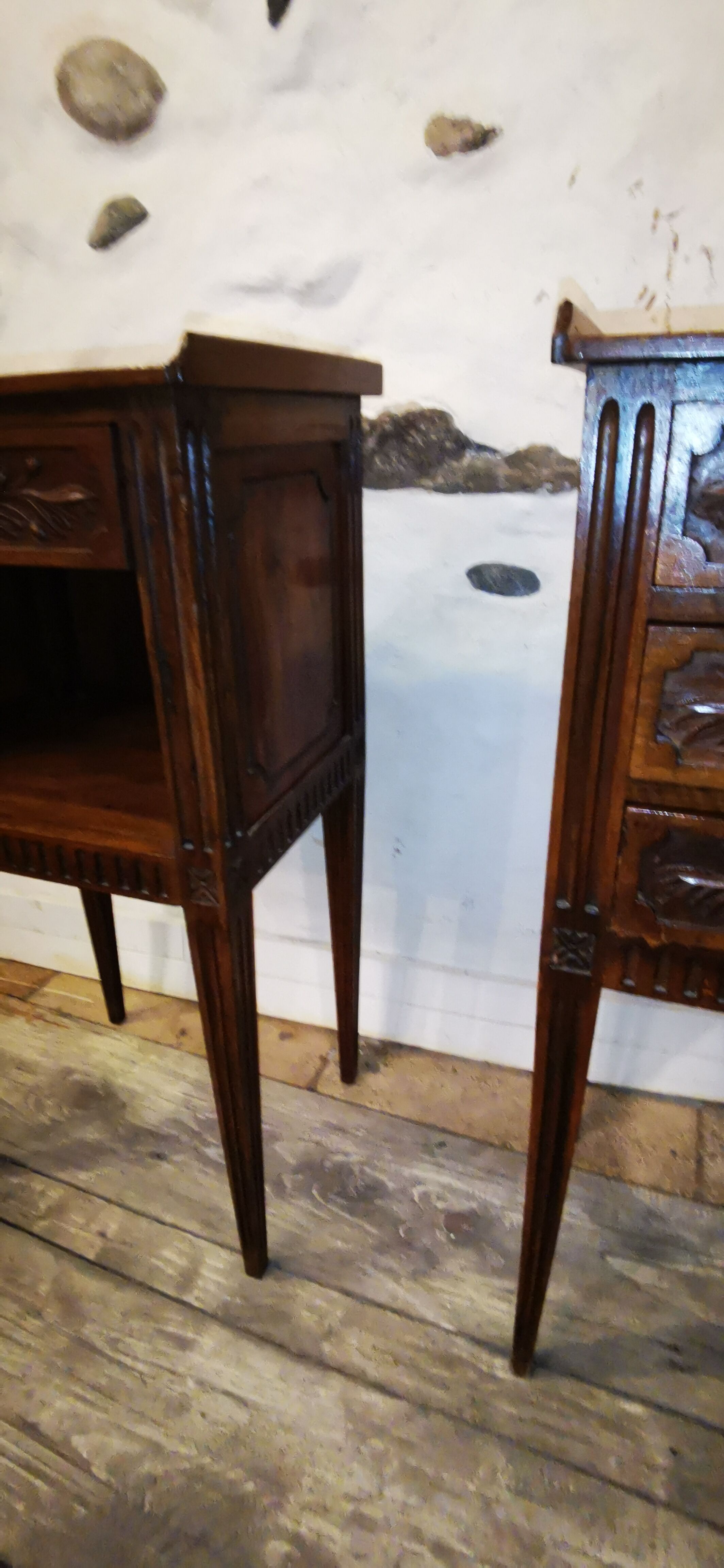 Louis XVI style walnut bedside pair