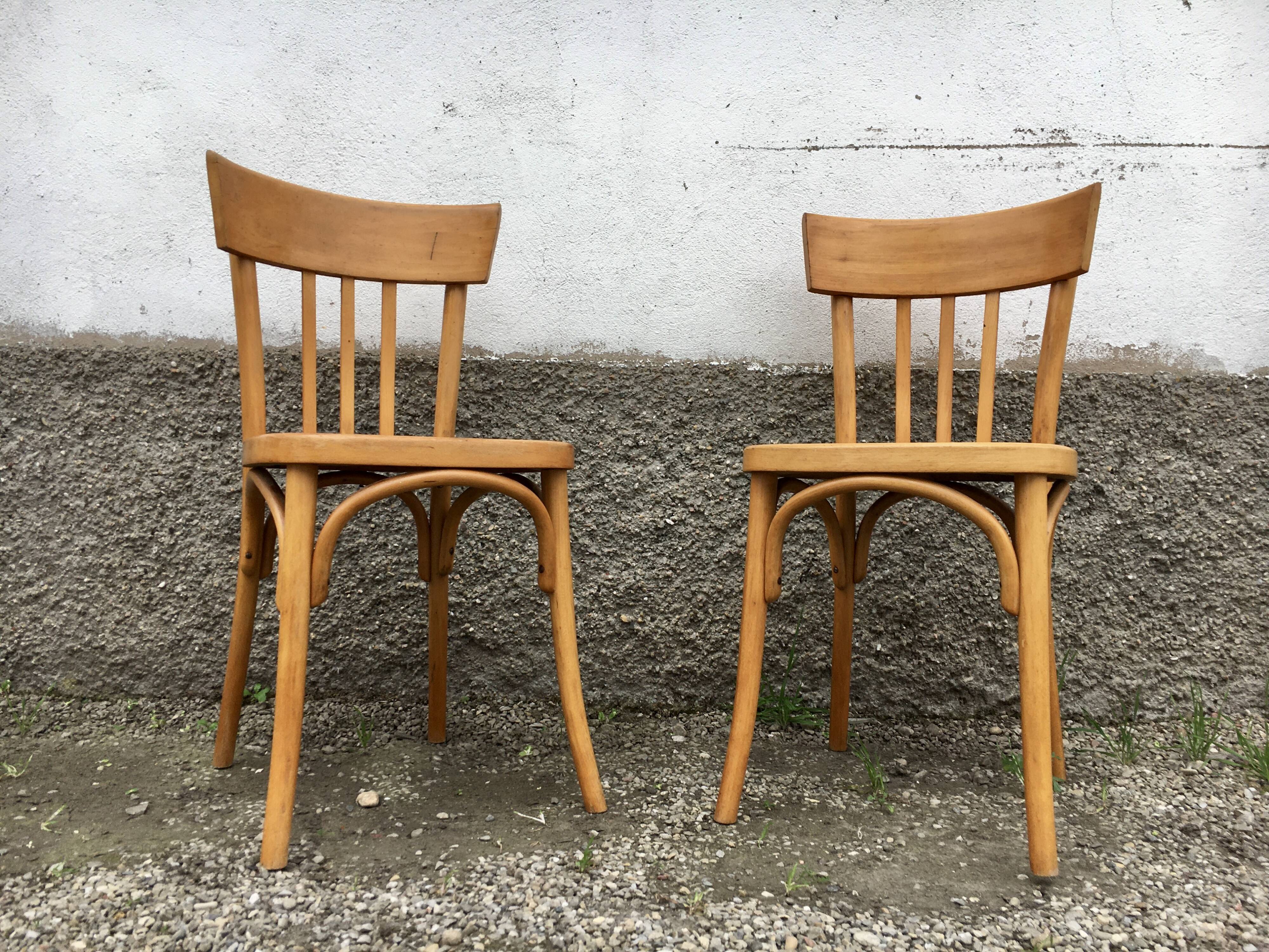 Pair of bentwood curved wooden bistro chairs
