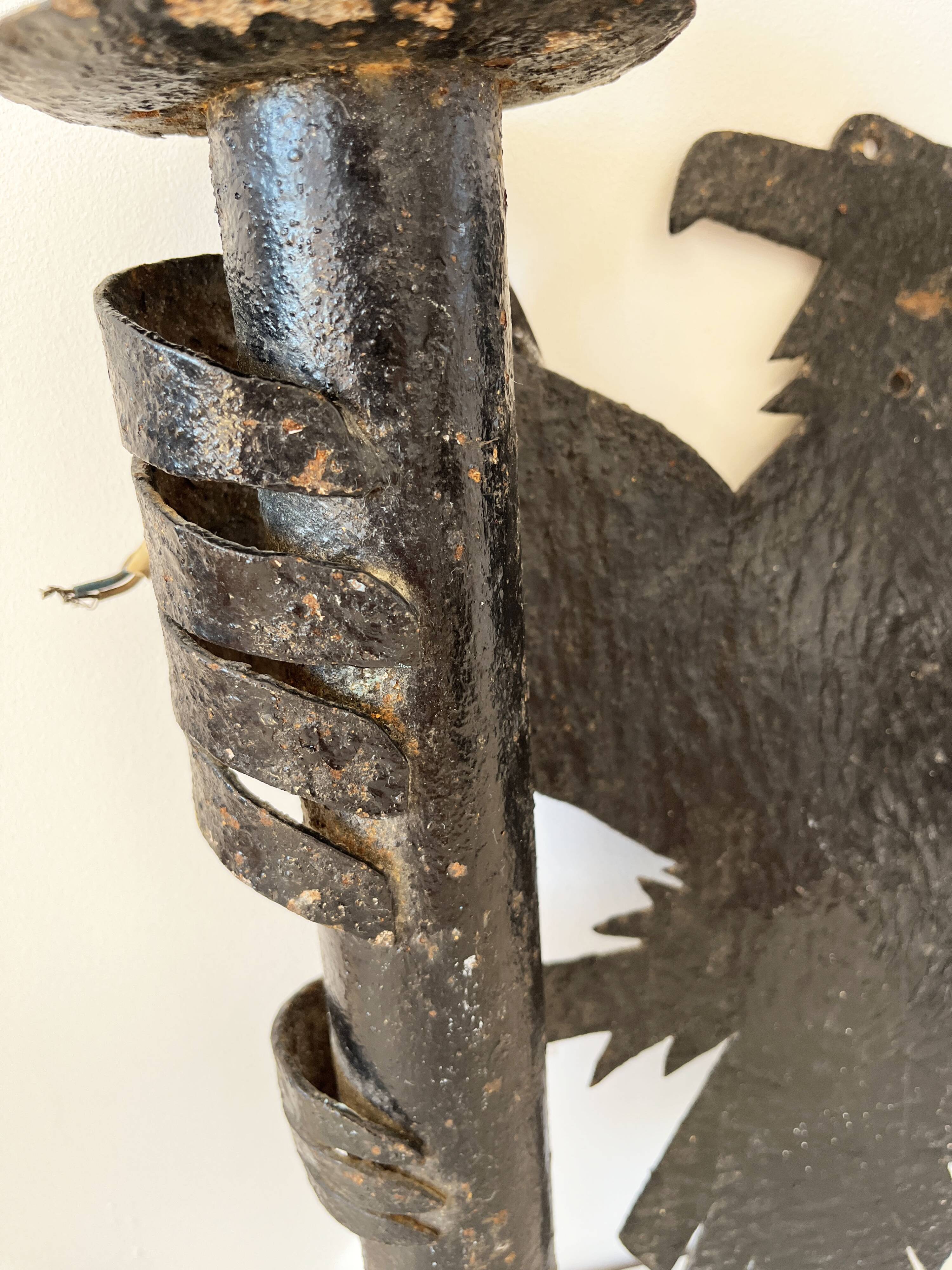 Pair of Brutalist Wrought Iron Eagle Wall Sconces