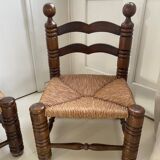 Pair of low oak and straw chairs