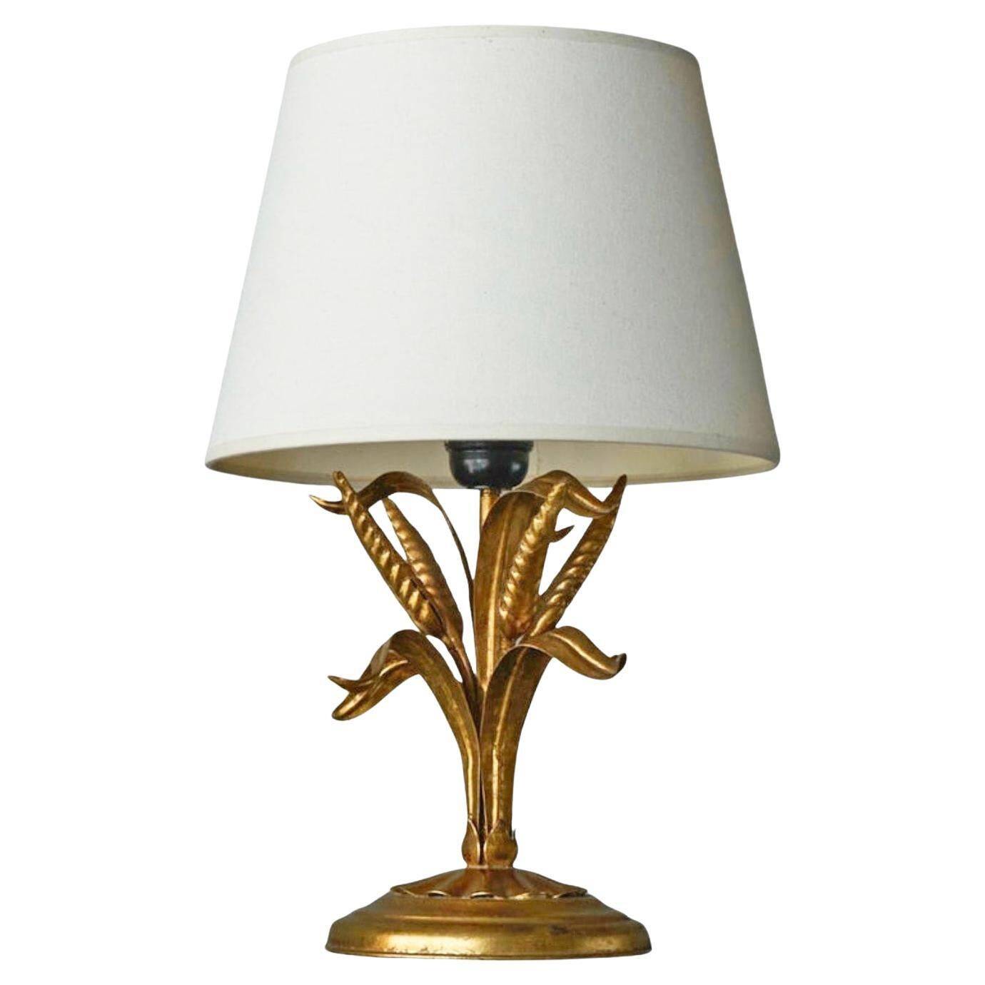 Gold metal table lamp with wheat pattern, mid-20th century.