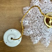 Vintage lampshade suspension in pale pink clichy glass