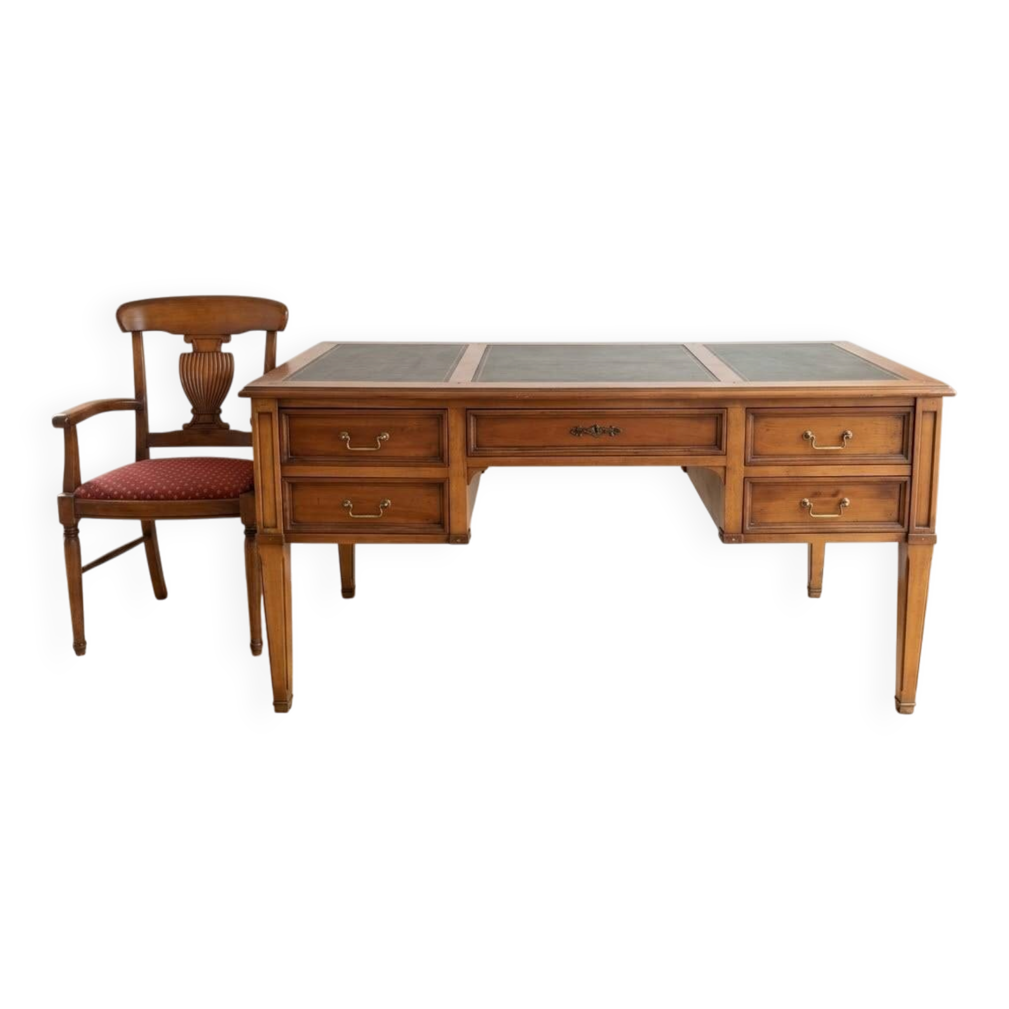 Office set and chair in cherry wood, antique style.