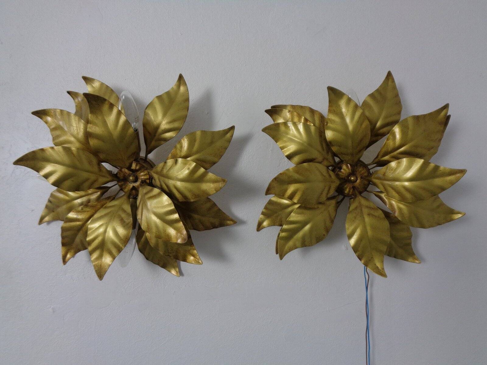 Golden Flower Shape Flushmounts by Hans Kögl, 1970s, Set of 2