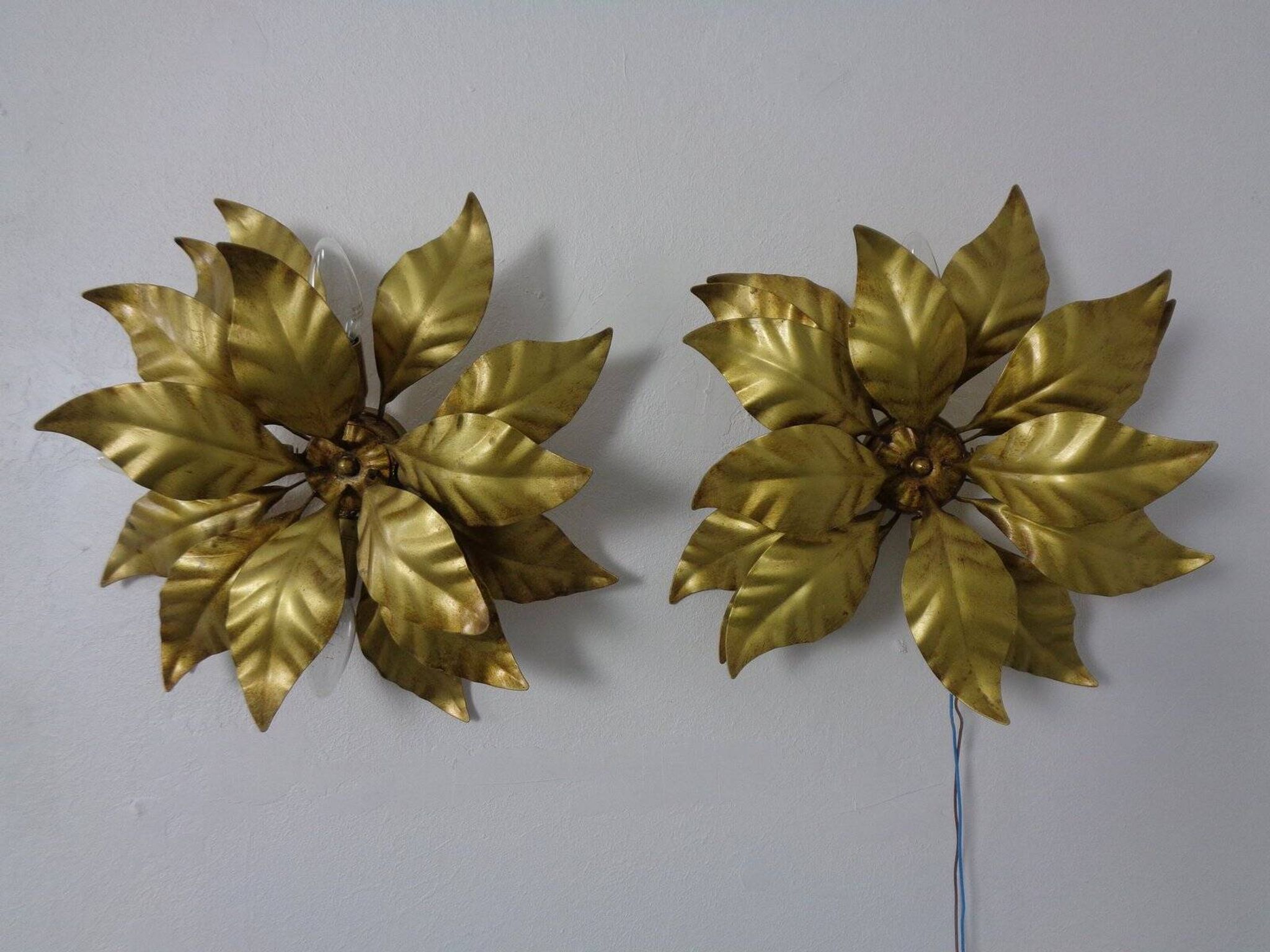 Golden Flower Shape Flushmounts by Hans Kögl, 1970s, Set of 2