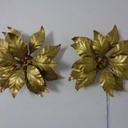 Golden Flower Shape Flushmounts by Hans Kögl, 1970s, Set of 2