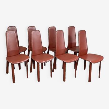 Ensemble de 8 chaises à manger cidue italia en cuir complet - italie années 1980