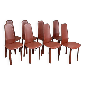 Ensemble de 8 chaises à manger cidue italia en cuir complet - italie années 1980