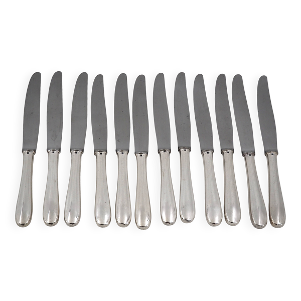 Christofle modèle Dax, 12 couteaux de table en métal argenté, très bon état