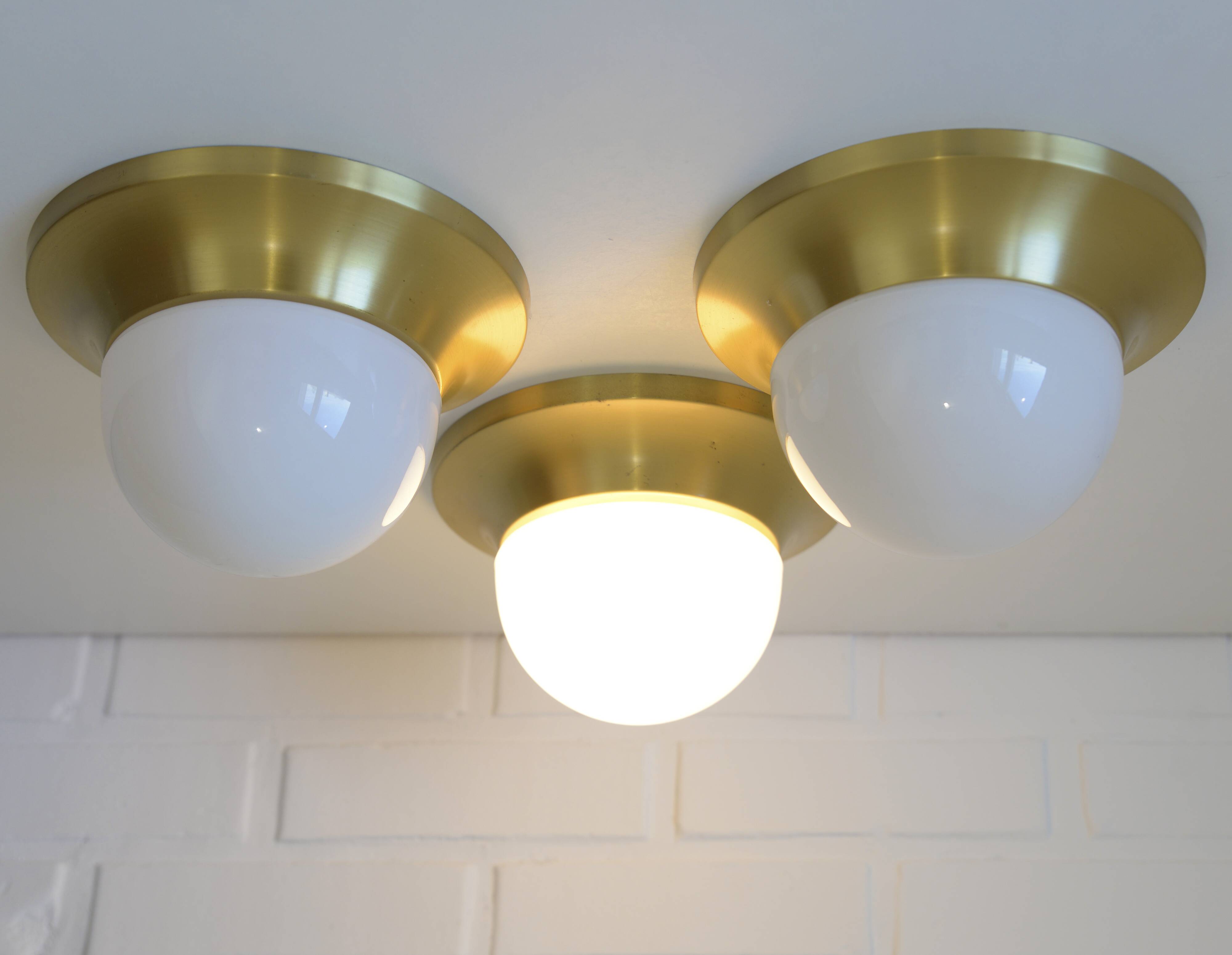 Ceiling Lights Set of 3 Mushroom Lamp Vintage Brass Sconces Space Age Style