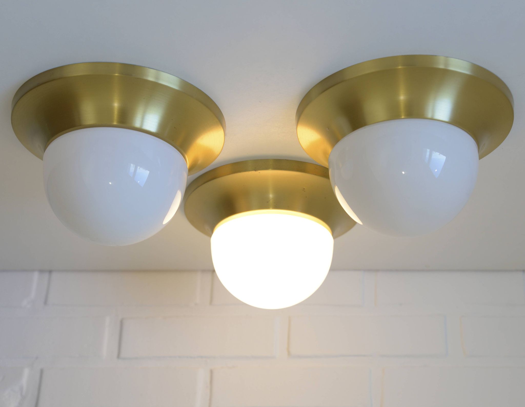 Ceiling Lights Set of 3 Mushroom Lamp Vintage Brass Sconces Space Age Style