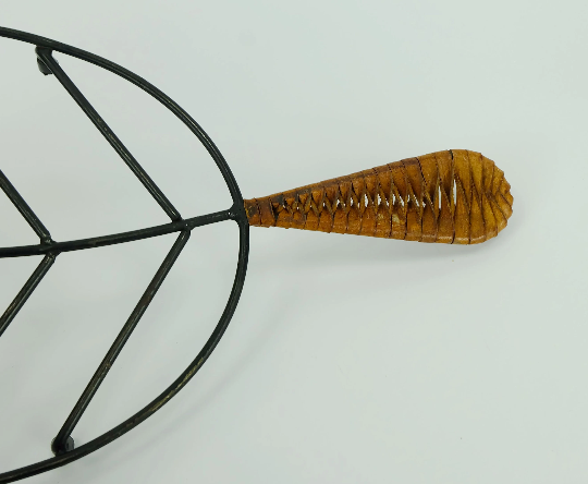 Danish modern leaf-shaped coaster metal and leather 1950s 60s