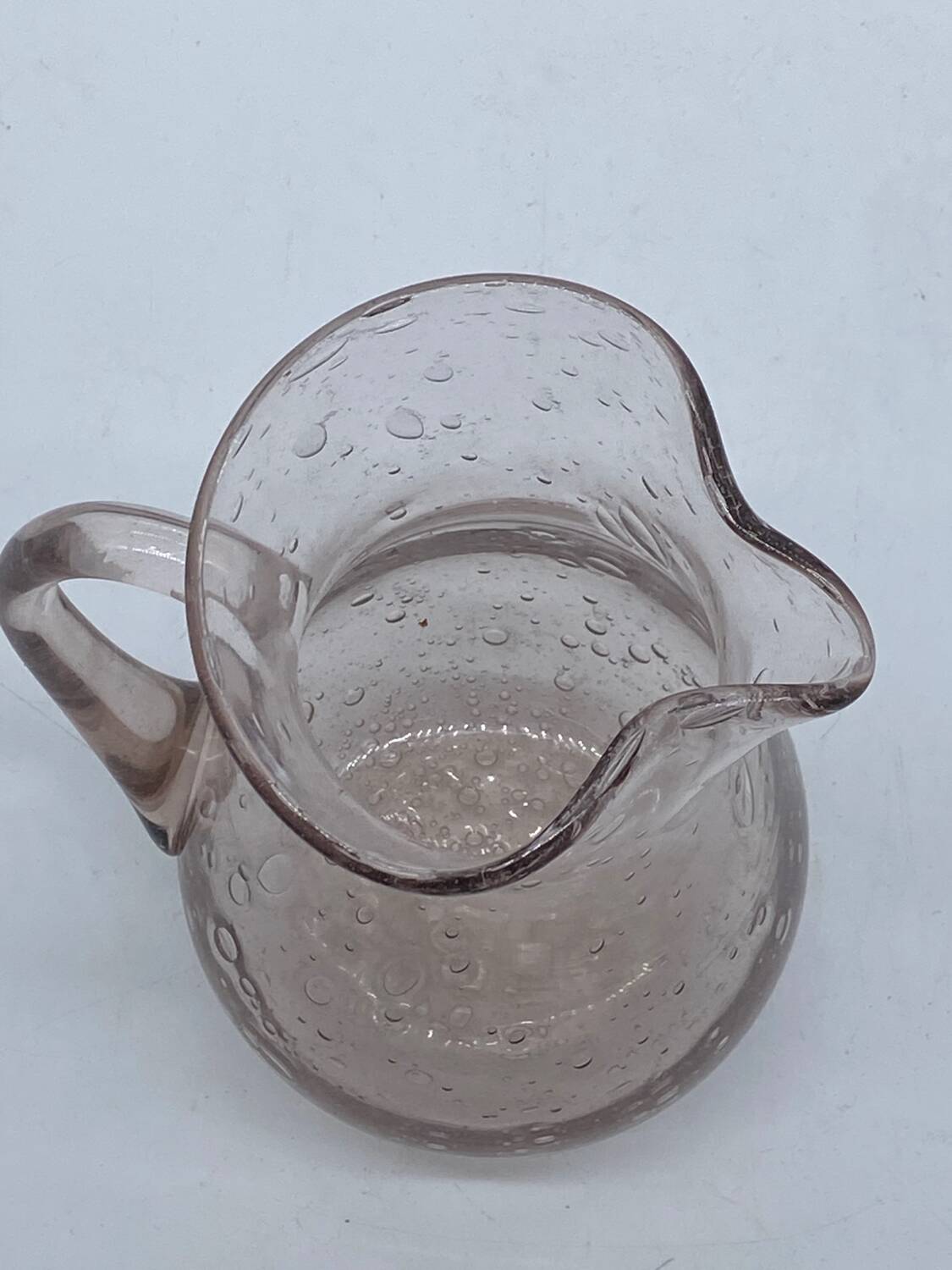 Biot style bubbled glass pitcher, pink tones, vintage