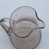 Biot style bubbled glass pitcher, pink tones, vintage