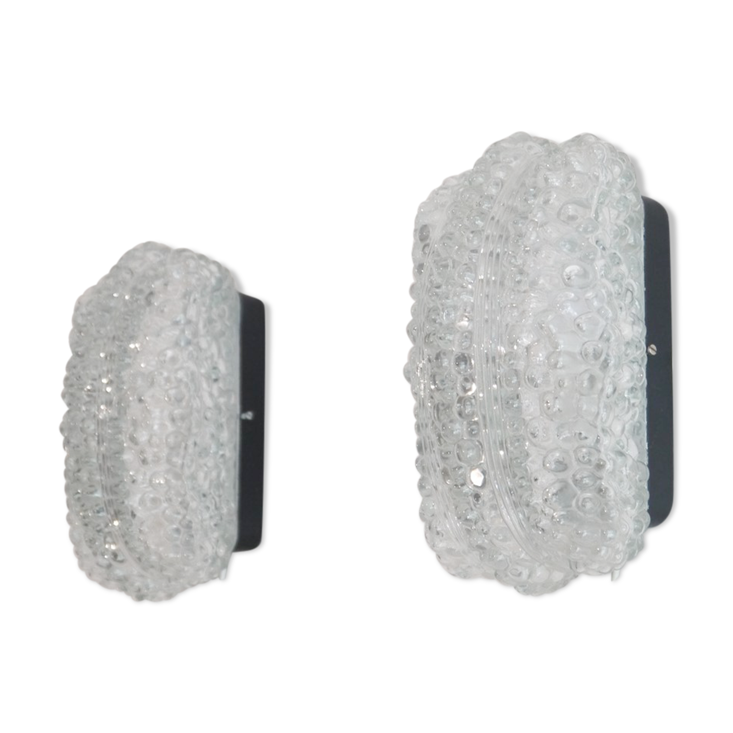 Pair of vintage Scandinavian wall lamps in bubbled glass 1960