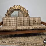 Vintage 3-seater pine sofa, Brutalist style, 1980s