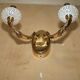 Reccagni wall light pair in brass and frosted glass.