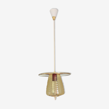 Suspension lanterne en verre ambré vintage années 50-60