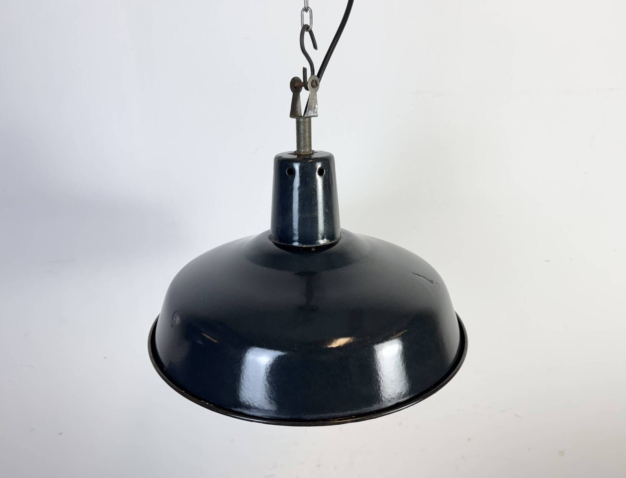Industrial French Black Enamel Factory Pendant Lamp, 1960s