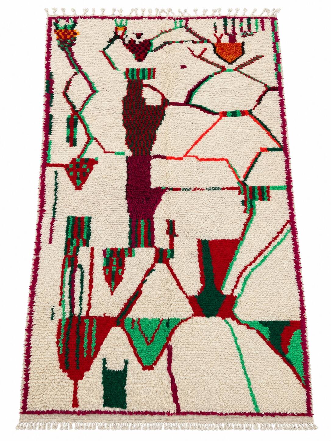 Moroccan Berber rug in cream wool, abstract patterns - 263x160 cm
