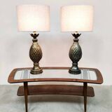 Ensemble de lampes de table ananas vintage en laiton, Français