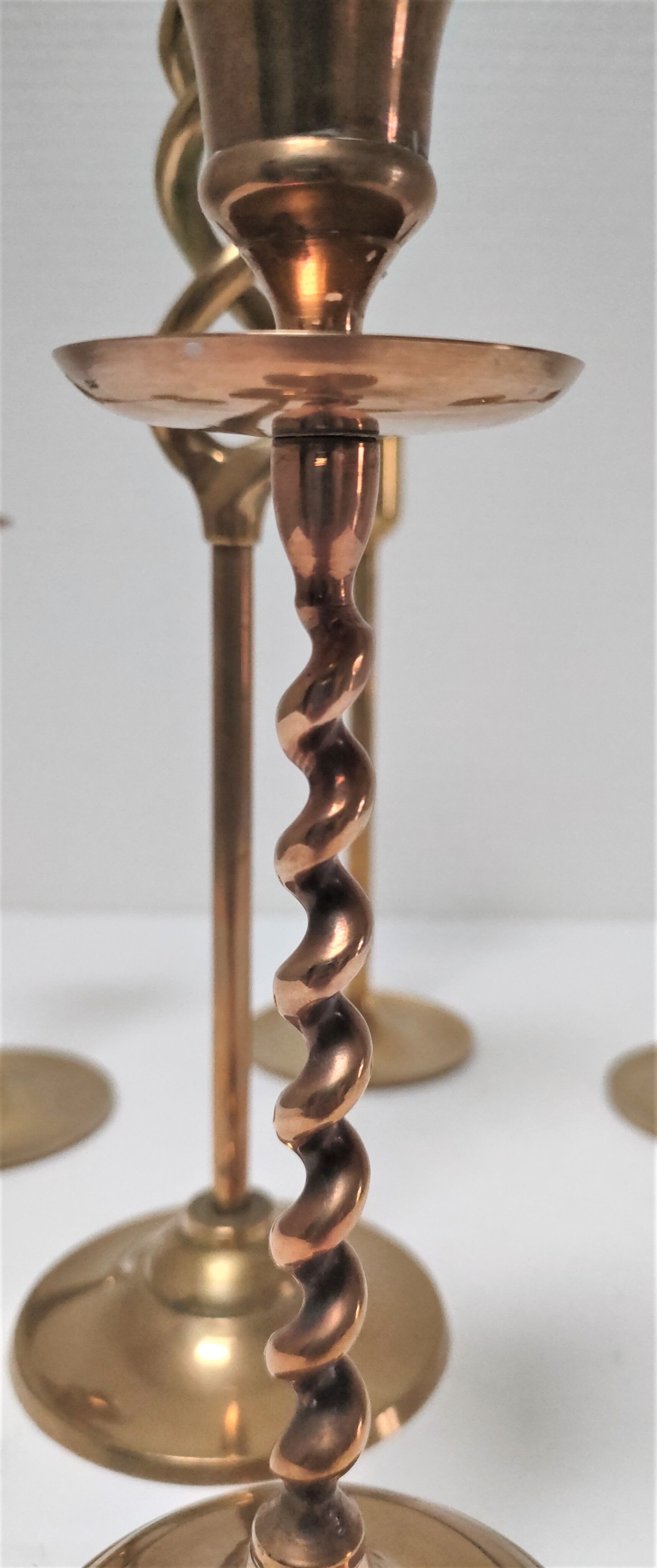 Five solid brass candle holders vintage design 80s