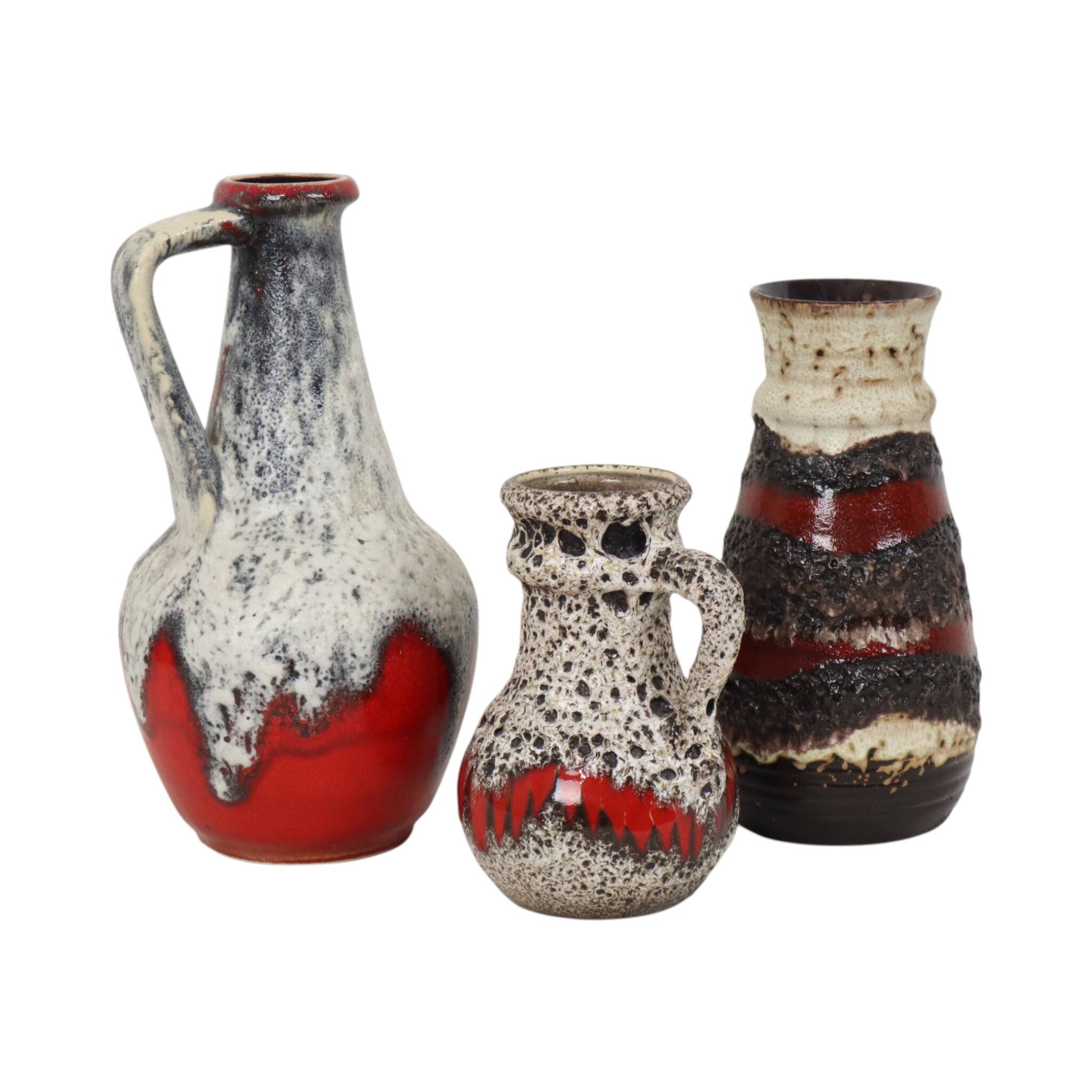 Set of 3 West German Fat Lava Pottery Vases