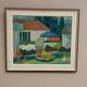 Huile sur toile suédoise d'époque mi-siècle – « Cottage d'été » par Carl Magnus Lindqvist – Vintage et encadrée