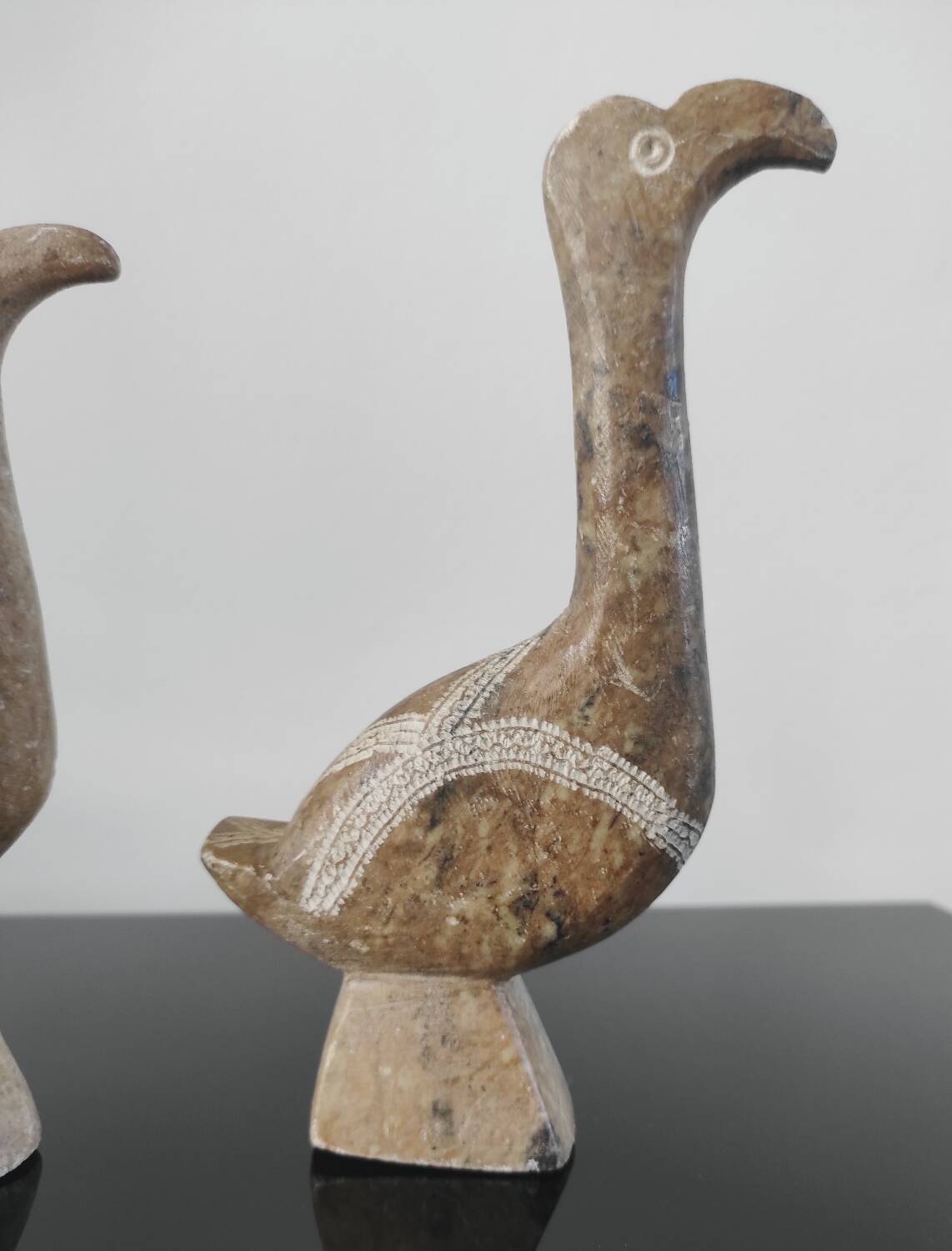 Two vintage birds in carved stone - Brutalist style / pop art