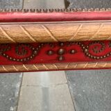 1950 wood and red leather studded mirror