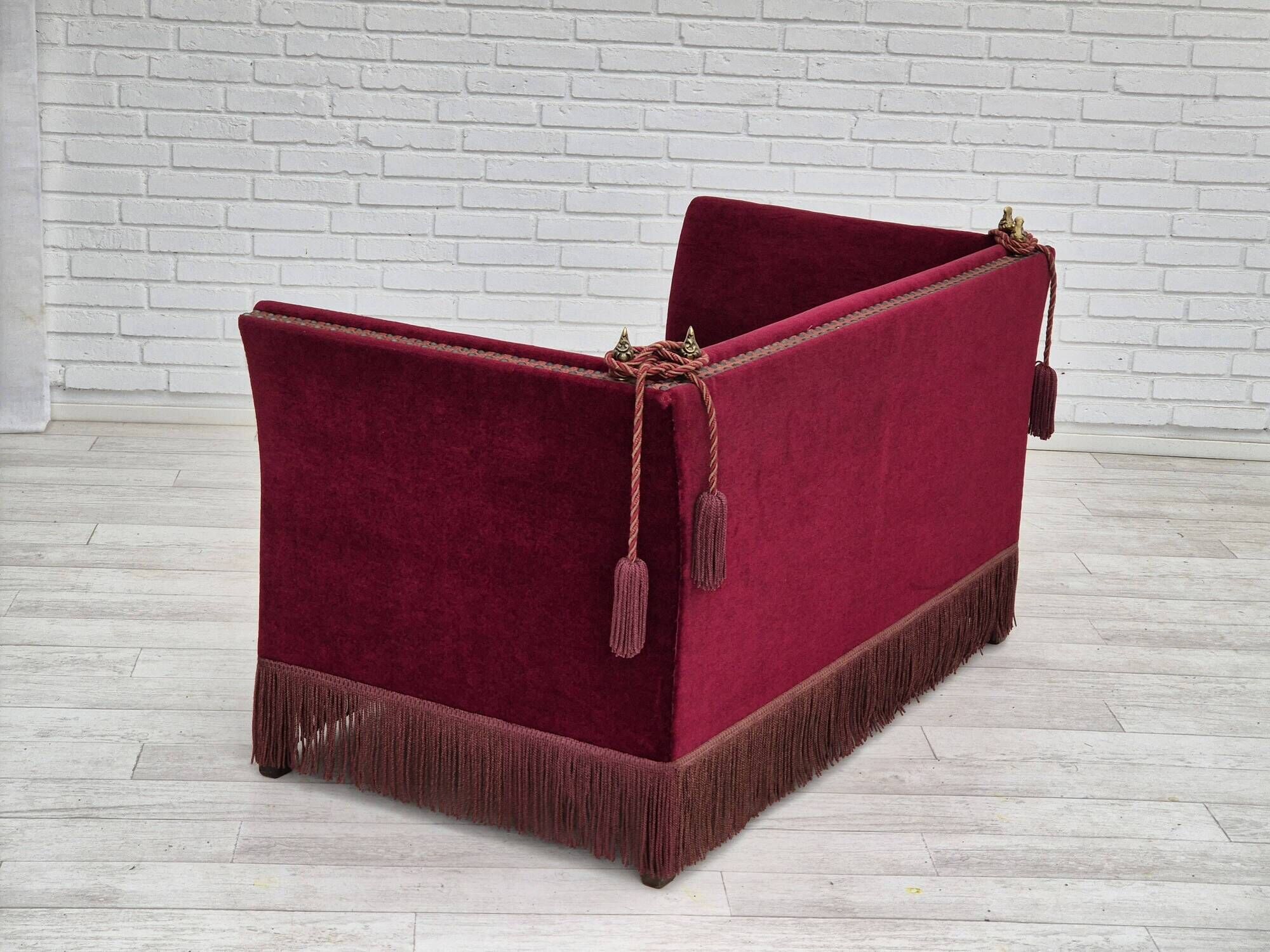 1960s, Danish "Spanish" sofa, original condition, furniture velour, ash wood legs.