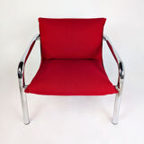 Paire de fauteuils italiens en métal chromé et tissu rouge, 1970